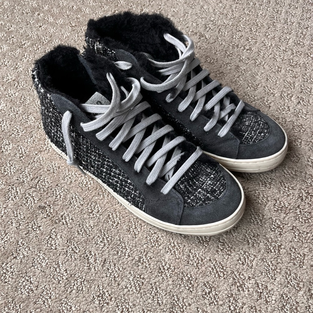 P448 Black and Gray tweed Women's High-Top Sneakers